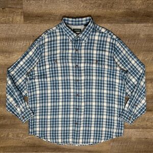 Orvis Tech Down Shirt Men's XL Fishing Blue Plaid Long sleeve Button Pocket